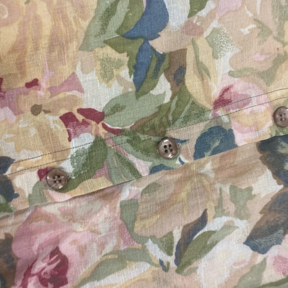 Saddlebred Womens Blouse Small Linen Cotton Floral Button Down Short Sleeve - Picture 3 of 5